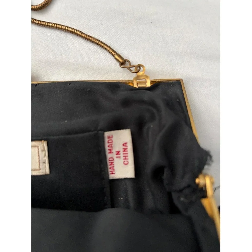 Vintage Marshall‎ Fields Black Beaded Clutch Hand Made Evening Bag Gold Chain